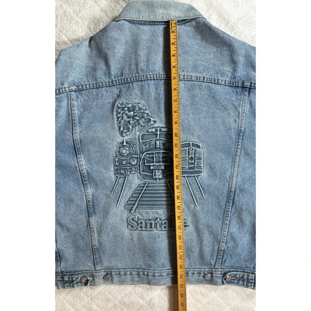 VTG ATSF Railroad Santa Fe Men's Train Denim Embossed Jean Jacket Med USA -2202